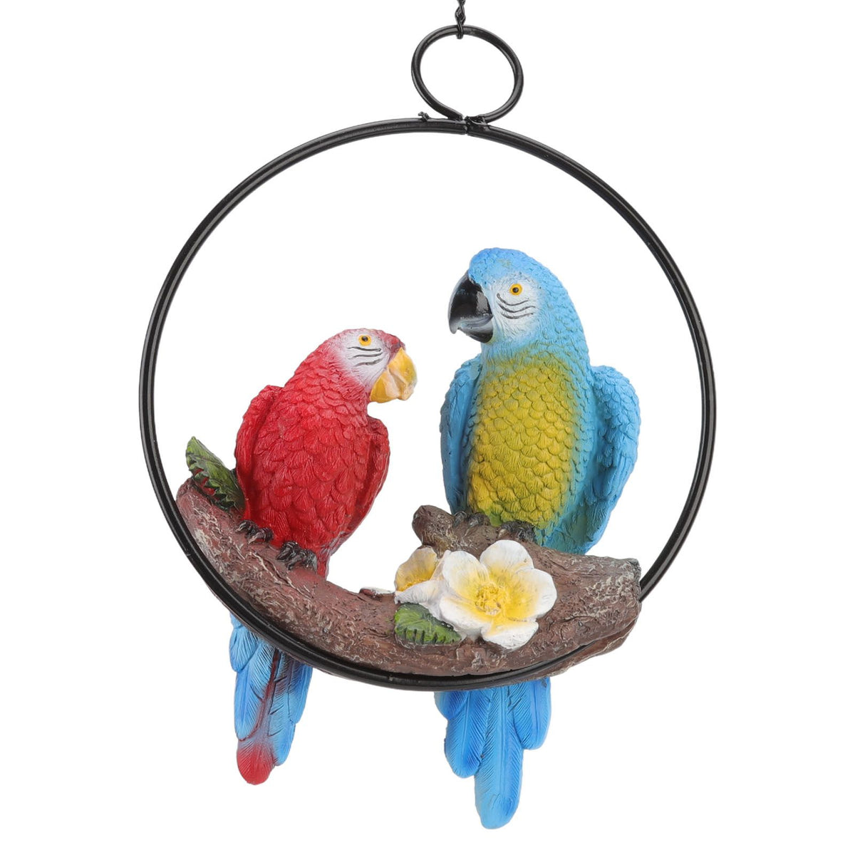 Garden Iron Ring Parrot Pendant Resin Bird Model Crafts Courtyard Balcony Decorations Small Red Blue Macaw