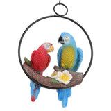 Garden Iron Ring Parrot Pendant Resin Bird Model Crafts Courtyard Balcony Decorations Small Red Blue Macaw - 45-Degree Angle
