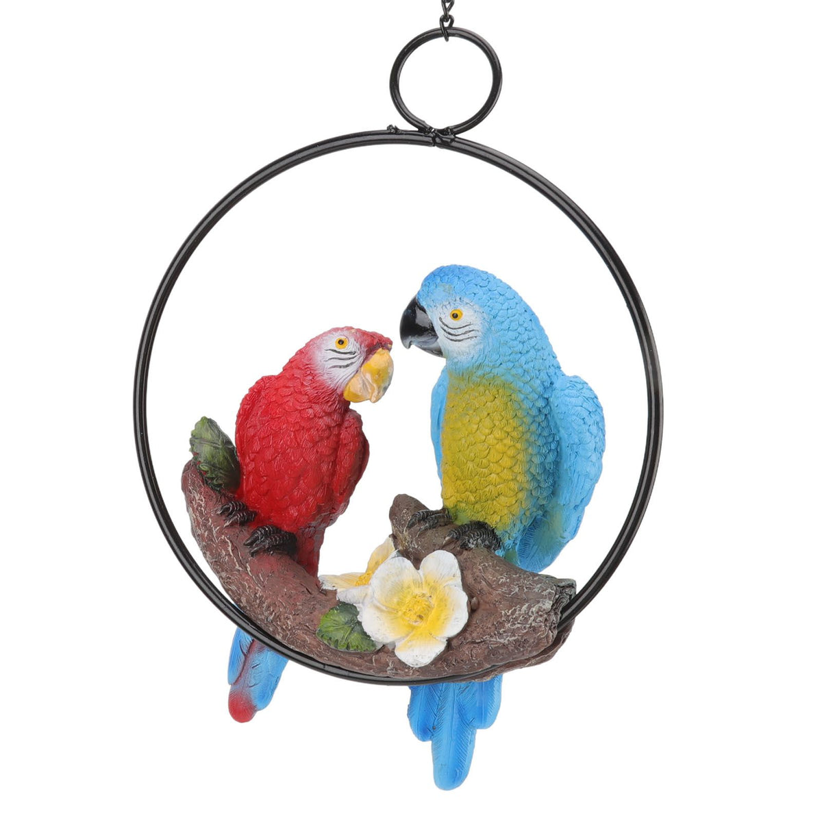 Garden Iron Ring Parrot Pendant Resin Bird Model Crafts Courtyard Balcony Decorations Small Red Blue Macaw
