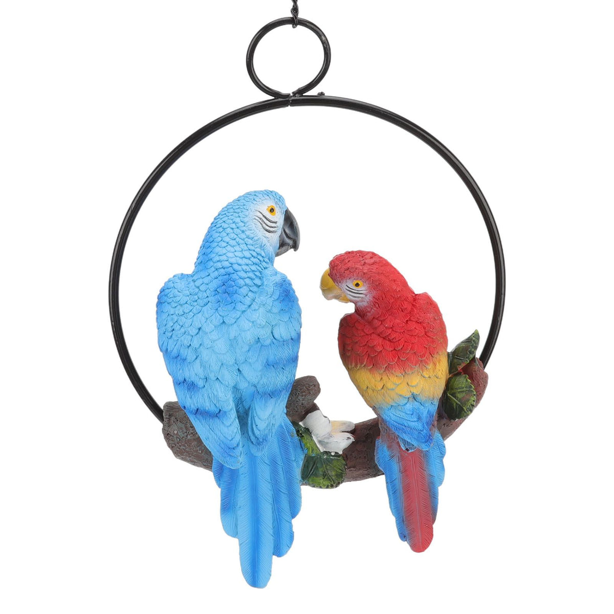 Garden Iron Ring Parrot Pendant Resin Bird Model Crafts Courtyard Balcony Decorations Small Red Blue Macaw