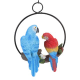 Garden Iron Ring Parrot Pendant Resin Bird Model Crafts Courtyard Balcony Decorations Small Red Blue Macaw
