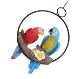 Garden Iron Ring Parrot Pendant Resin Bird Model Crafts Courtyard Balcony Decorations Small Red Blue Macaw