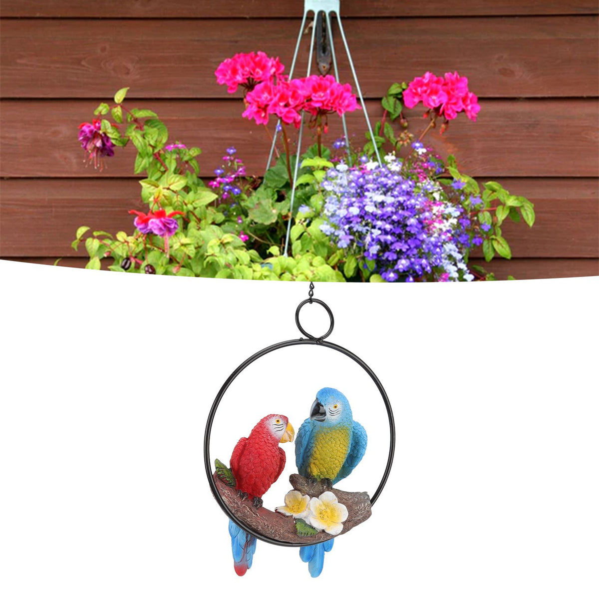 Garden Iron Ring Parrot Pendant Resin Bird Model Crafts Courtyard Balcony Decorations Small Red Blue Macaw