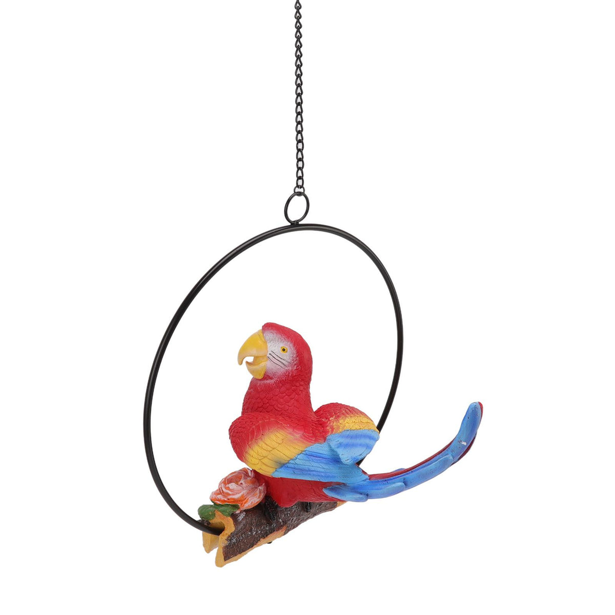 Hanging Iron Ring Parrots Resin Waterproof Exquisite Garden Hanging Parrot Statue Decor for Courtyard Balcony