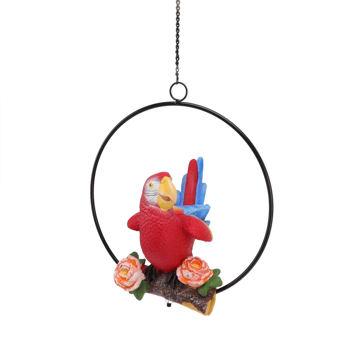 Hanging Iron Ring Parrots Resin Waterproof Exquisite Garden Hanging Parrot Statue Decor for Courtyard Balcony