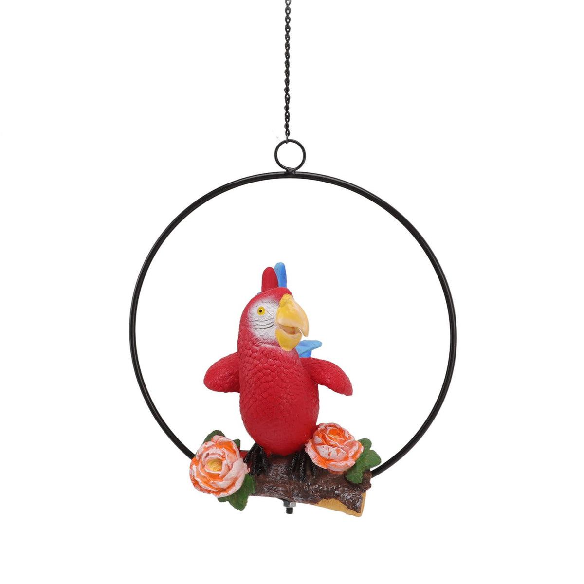 Hanging Iron Ring Parrots Resin Waterproof Exquisite Garden Hanging Parrot Statue Decor for Courtyard Balcony