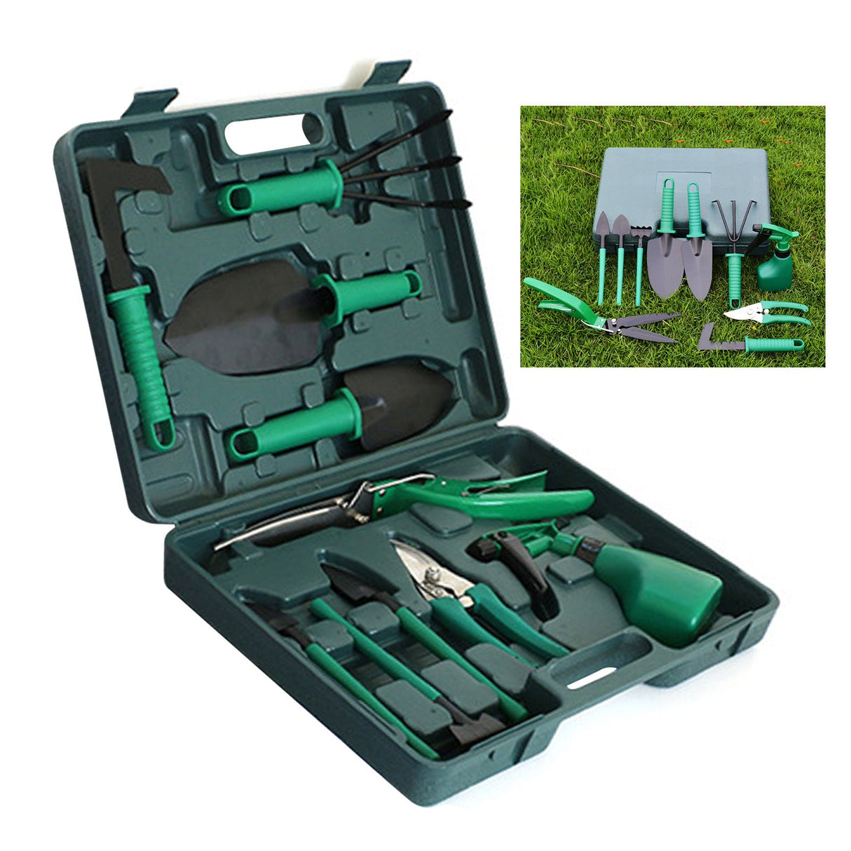 Potted Plant Pruning Shovel Kit Garden Planting Weeding Set Bonsai Trimming Garden Tools Green 10 PCS