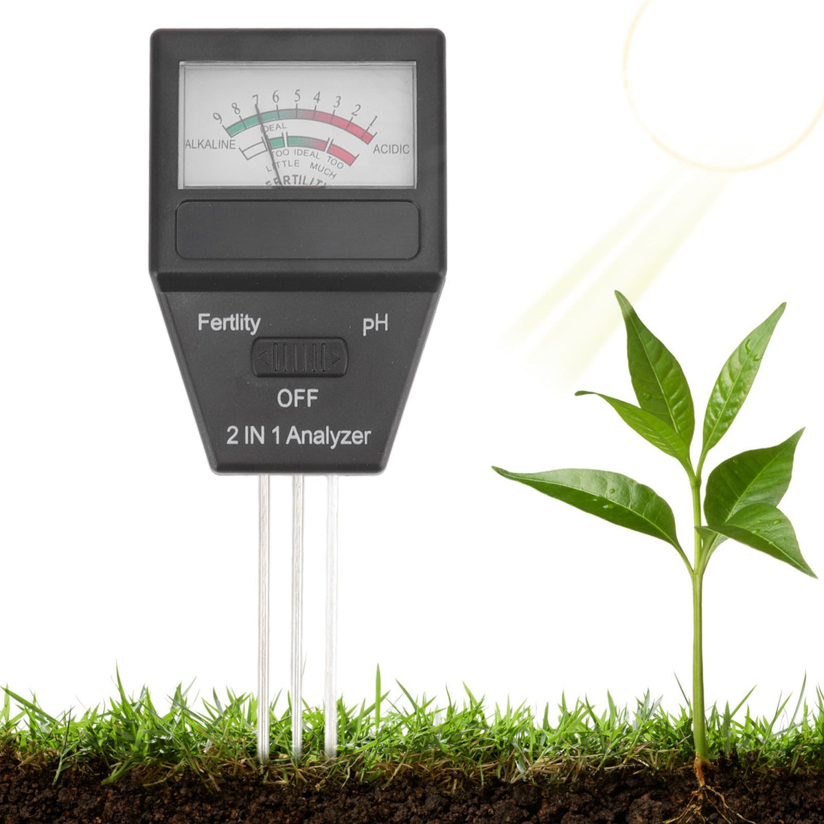 2 in 1 Soil PH Meter Soil Fertility Tester with 3 Probes for Home Garden Lawn Farm Indoor and Outdoor Use