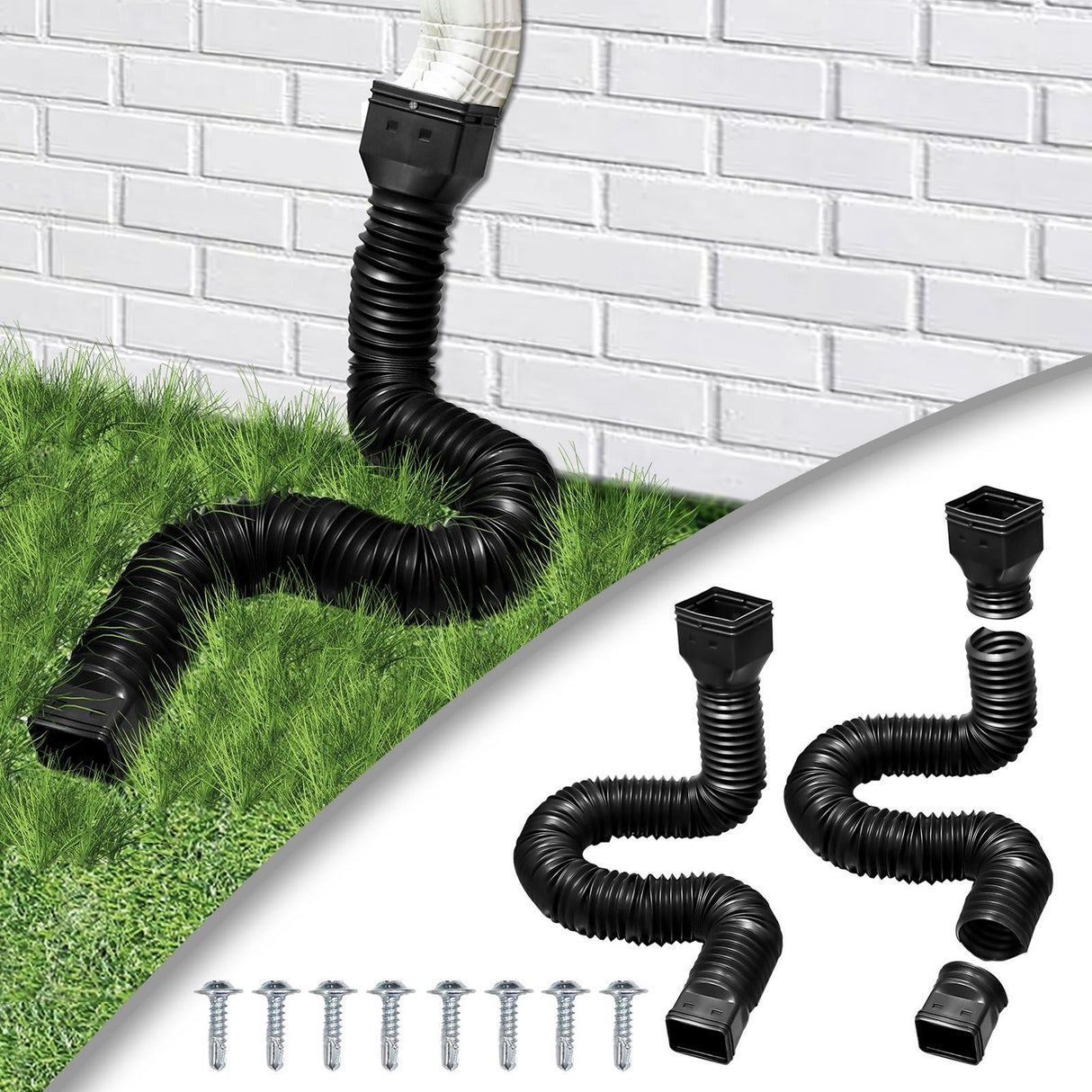 Rain Gutter Downspout Extensions Flexible Universal Drain Downspout Extender Drainage Connector Extendable From 20in to 29in Black