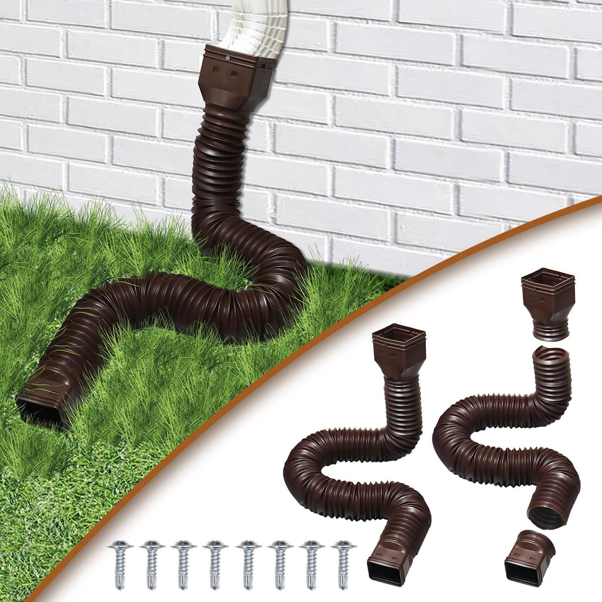 Rain Gutter Downspout Extensions Flexible Universal Drain Downspout Extender Drainage Connector Extendable From 20in to 29in Brown