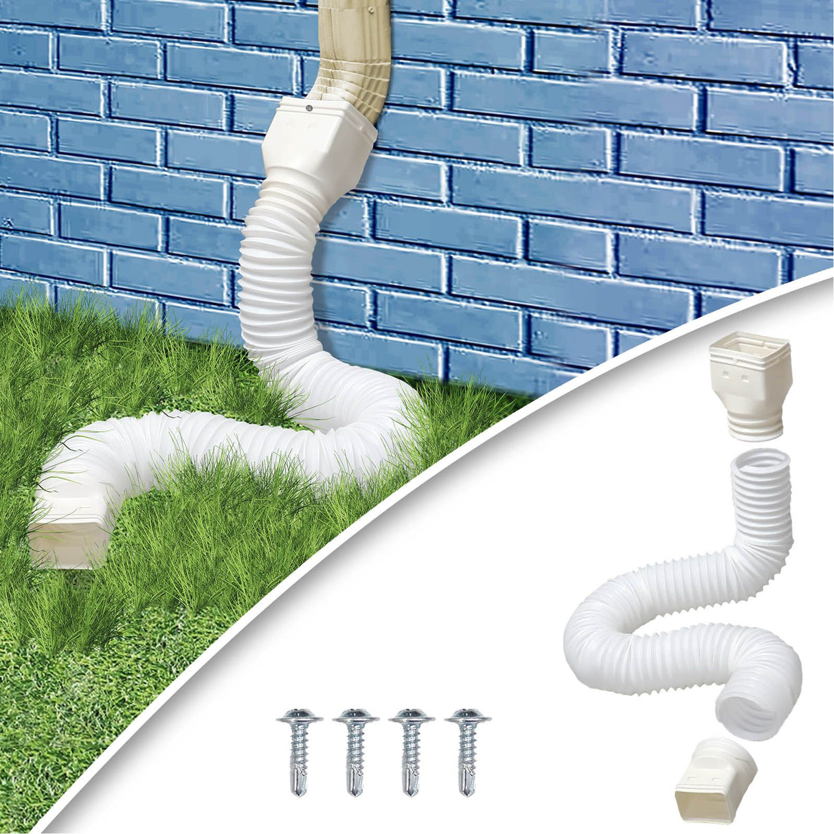 Downspout Extender Retractable Rain Gutter Drainage Pipe Down Spout Drain Extensions White