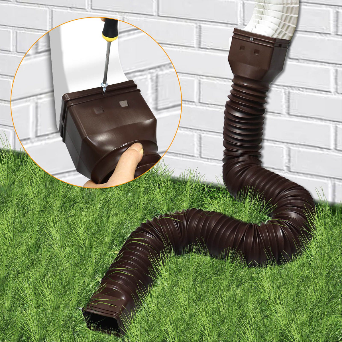 Downspout Extender Retractable Rain Gutter Drainage Pipe Down Spout Drain Extensions Brown