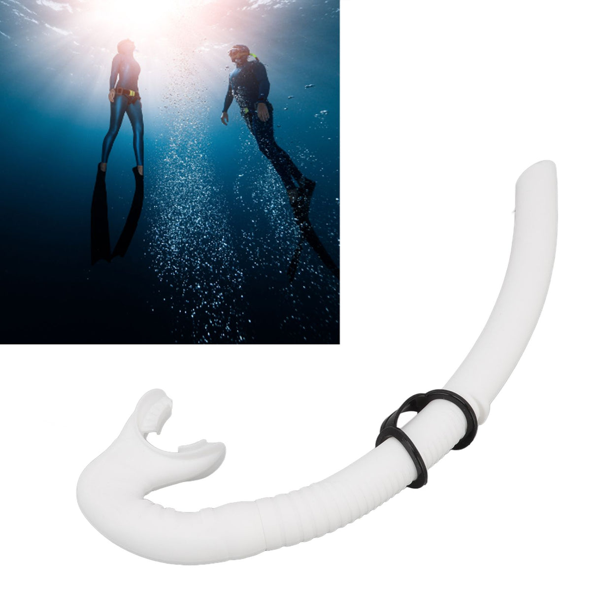Diving Breathing Tube Foldable Soft Mouthpiece Silicone Freediving Snorkel for Spearfishing Swimming Snorkeling White