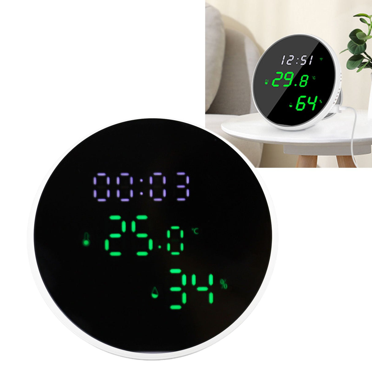 WiFi Thermometer Hygrometer High Accuracy Voice Control Smart Temperature Humidity Sensor with LED for Homes Office