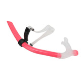 Swimming Snorkel Reduced Drag Silicone Swimming Breathing Tube with Adjustable Head Brace for Snorkeling Diving Pink - Close-Up Angle