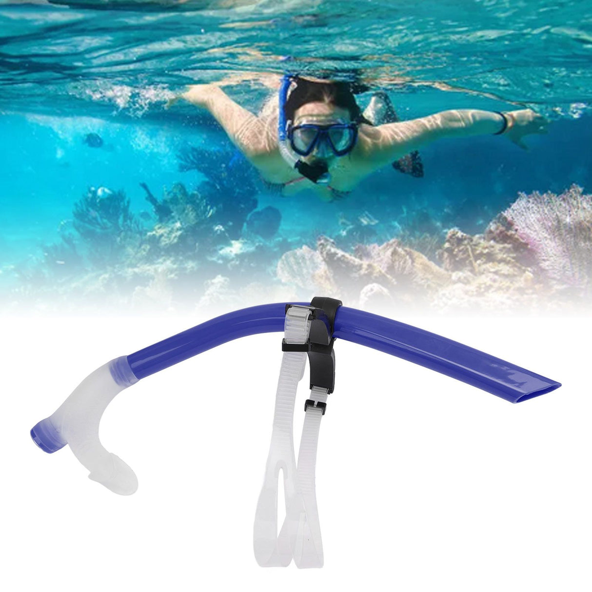 Swimming Snorkel Reduced Drag Silicone Swimming Breathing Tube with Adjustable Head Brace for Snorkeling Diving Royalblue