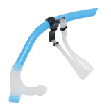 Swimming Snorkel Reduced Drag Silicone Swimming Breathing Tube with Adjustable Head Brace for Snorkeling Diving Sky Blue - Close-Up Angle