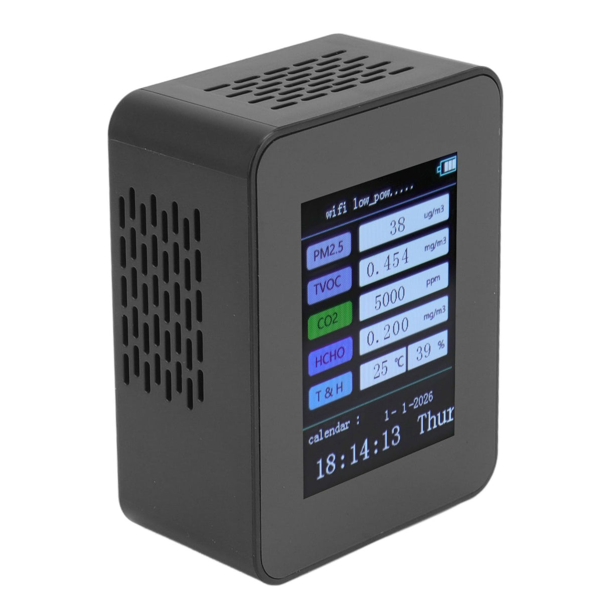 Indoor Air Quality Monitor for TUYA WiFi Smart PM2.5 Formaldehyde Testing 7 in 1 Calendar Time Function Air Quality Detector Black WIFI Version VOC