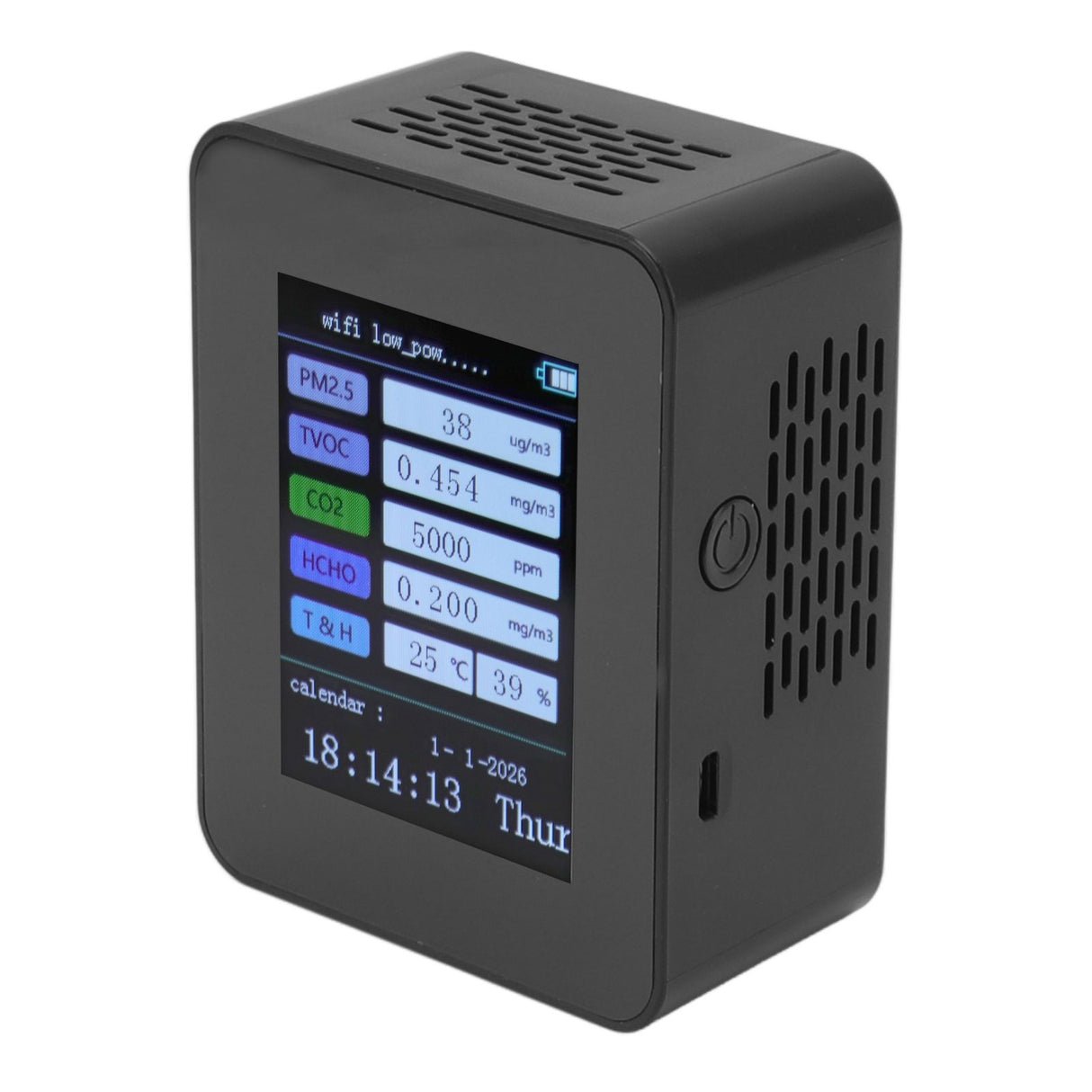 Indoor Air Quality Monitor for TUYA WiFi Smart PM2.5 Formaldehyde Testing 7 in 1 Calendar Time Function Air Quality Detector Black WIFI Version VOC