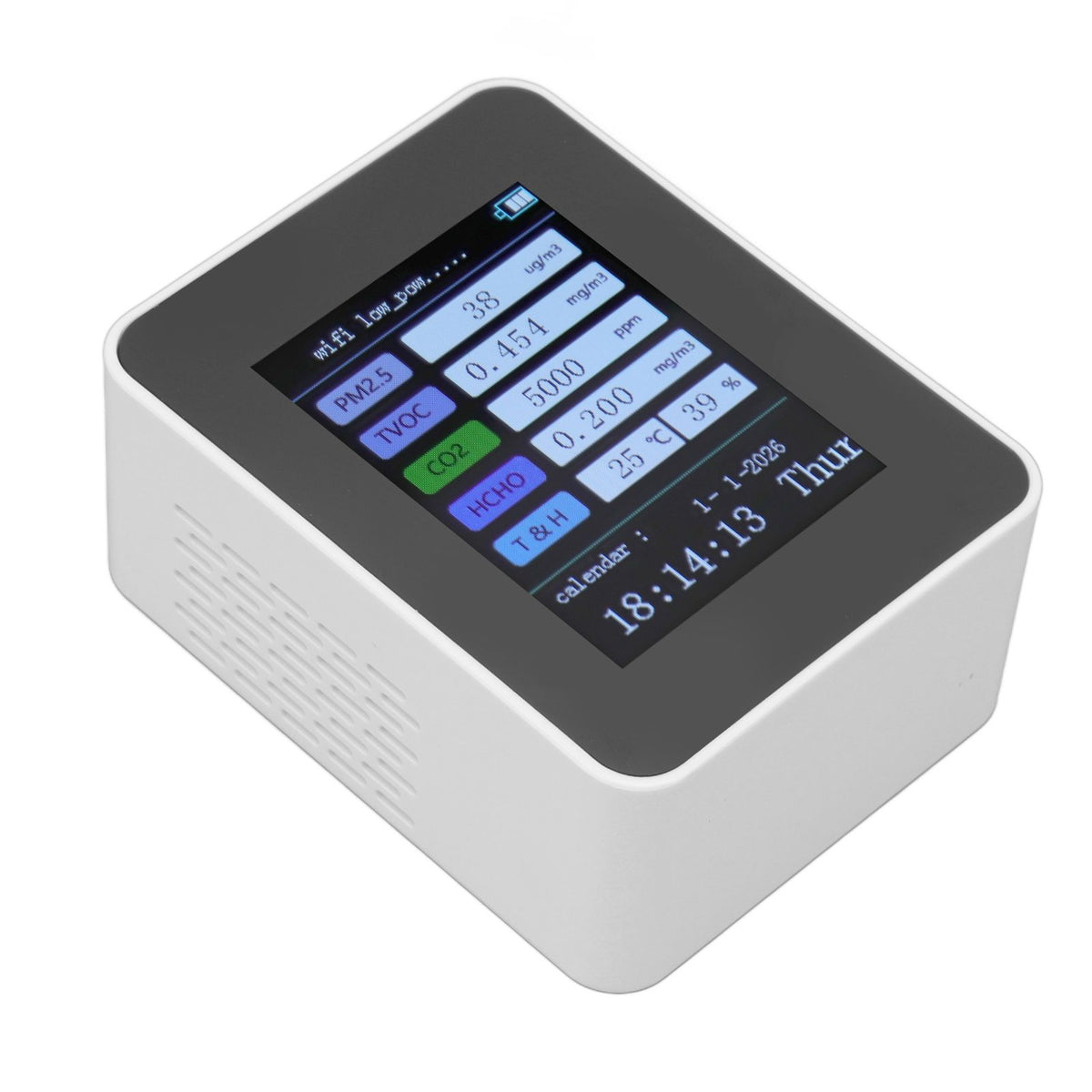 Indoor Air Quality Monitor for TUYA WiFi Smart PM2.5 Formaldehyde Testing 7 in 1 Calendar Time Function Air Quality Detector White WIFI Version VOC