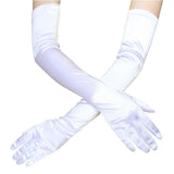 Long Satin Gloves Fashionable Stretch Long Evening Opera Satin Gloves for Wedding Performance Party - Close-Up Angle