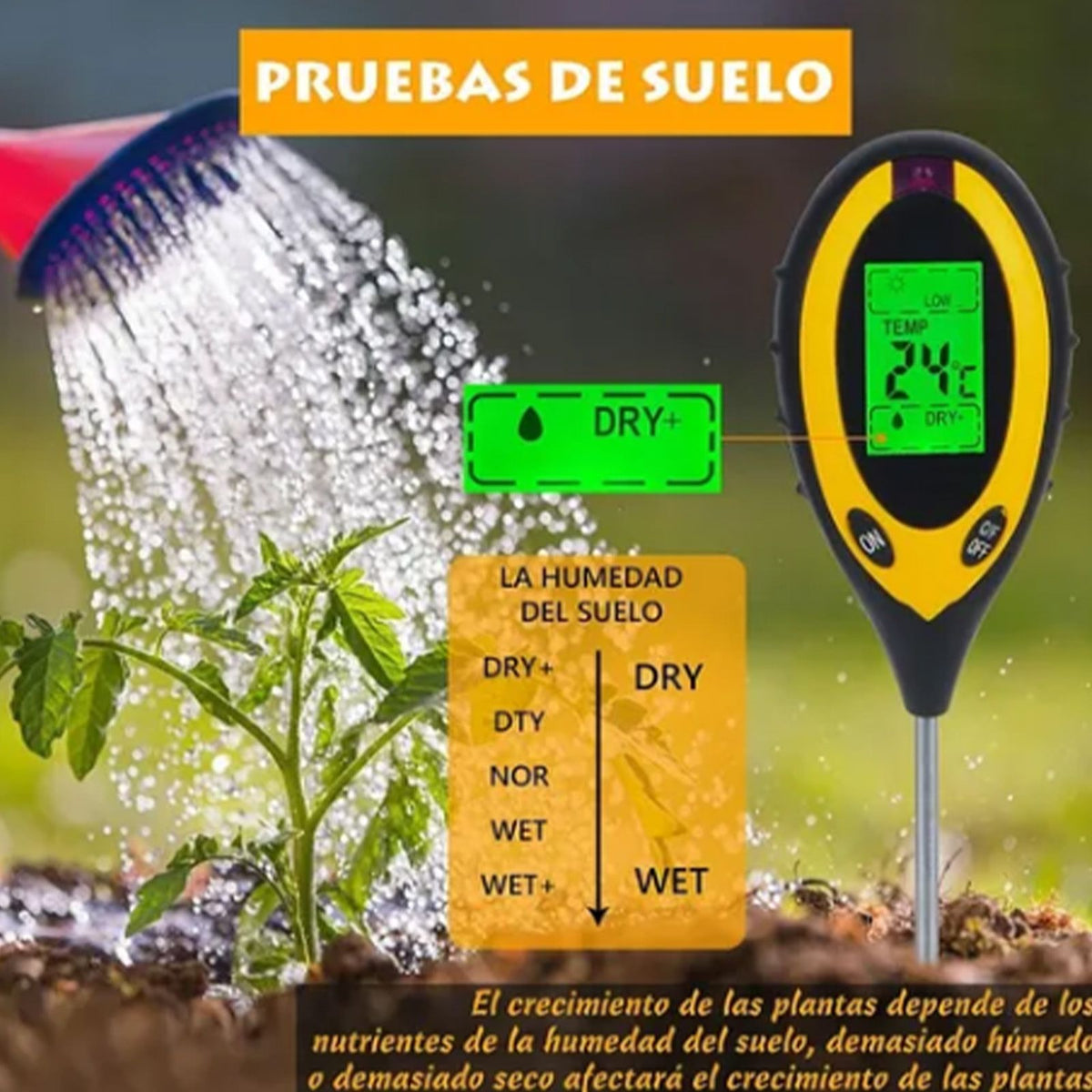 4 In 1 Soil Meter Temperature Sunlight Moisture PH Soil Tester for Family Orchard Agriculture Rice Vegetable Cultivation