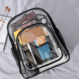 Laptop Backpack School Bags Black Transparent PVC Waterproof Large Capacity for School College Student 36x28x12cm - Rear View