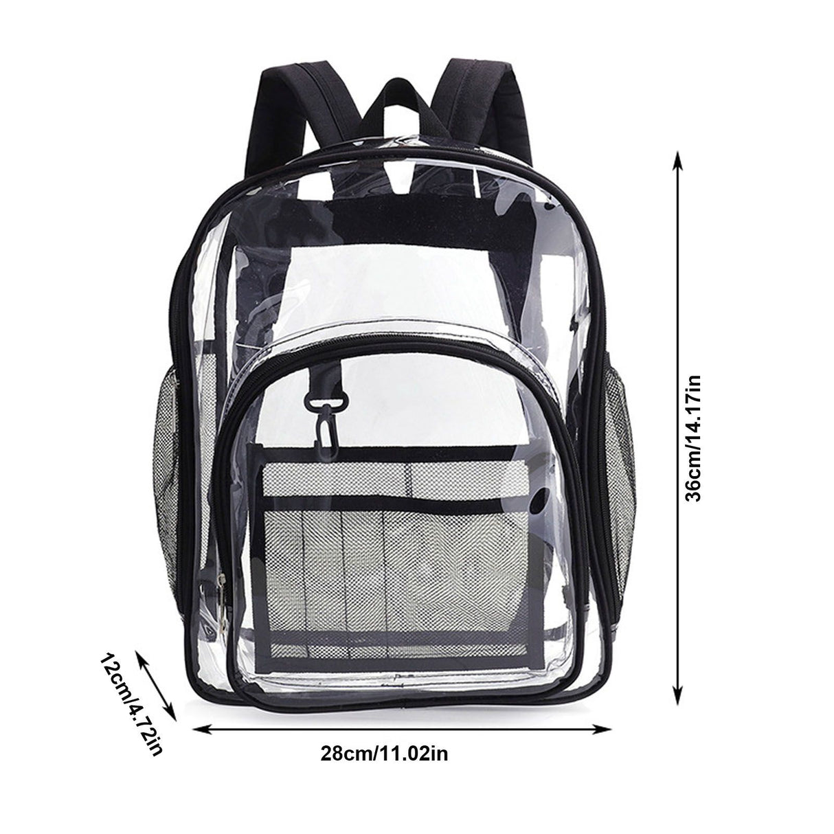 Laptop Backpack School Bags Black Transparent PVC Waterproof Large Capacity for School College Student 36x28x12cm