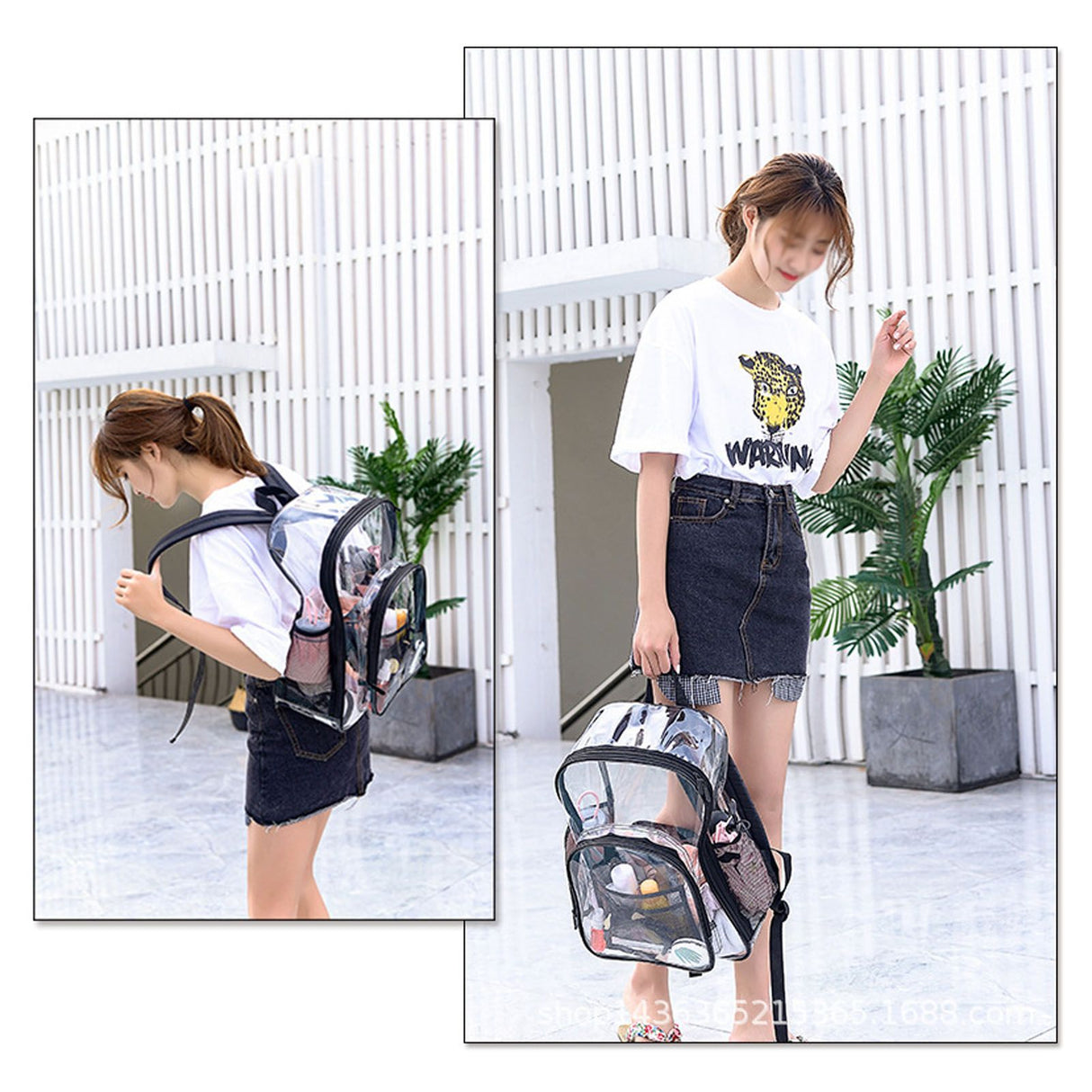 Laptop Backpack School Bags Black Transparent PVC Waterproof Large Capacity for School College Student 36x28x12cm