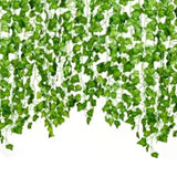Simulated Ivy Cane Creeper Ivy Decorative Green Plants Ceiling Artificial Vine Eucalyptus Leaves 12PCS - Top-Down View