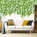 Simulated Ivy Cane Creeper Ivy Decorative Green Plants Ceiling Artificial Vine Eucalyptus Leaves 12PCS