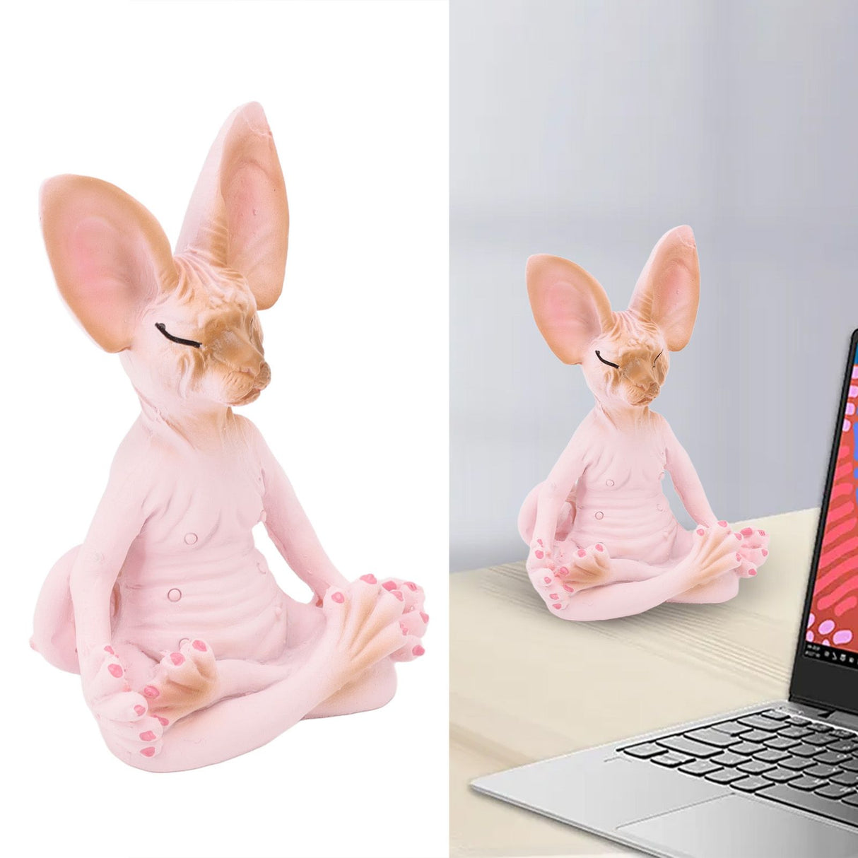 Cat Meditate Statue Vivid Details Cat Meditate Collectible Figurines for Homes Office Yoga Room Ornaments Gifts Pink