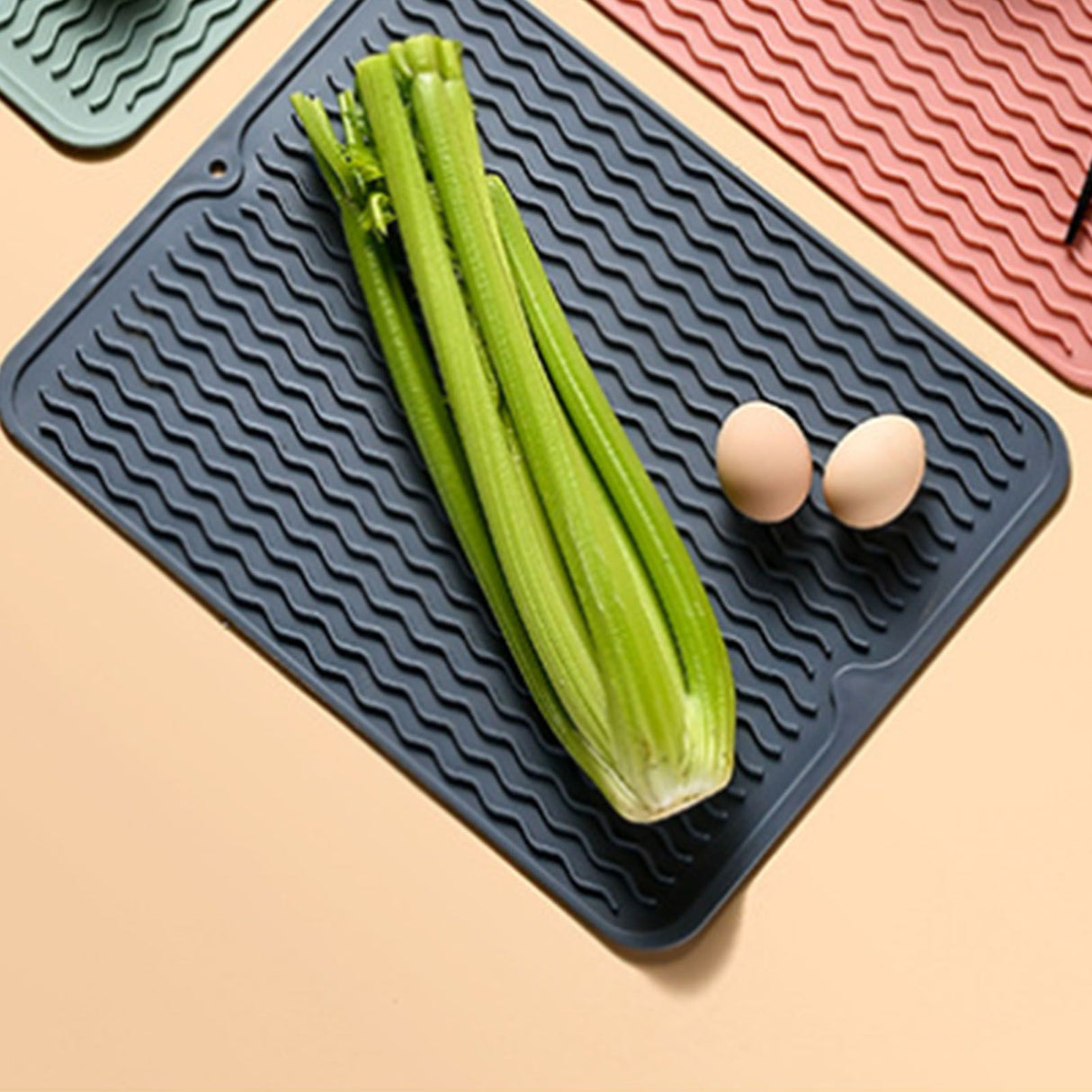 Table Insulating Rubber Mat Anti Slip Waterproof Heat Resistant Dish Drying Placemat for Kitchen Blue