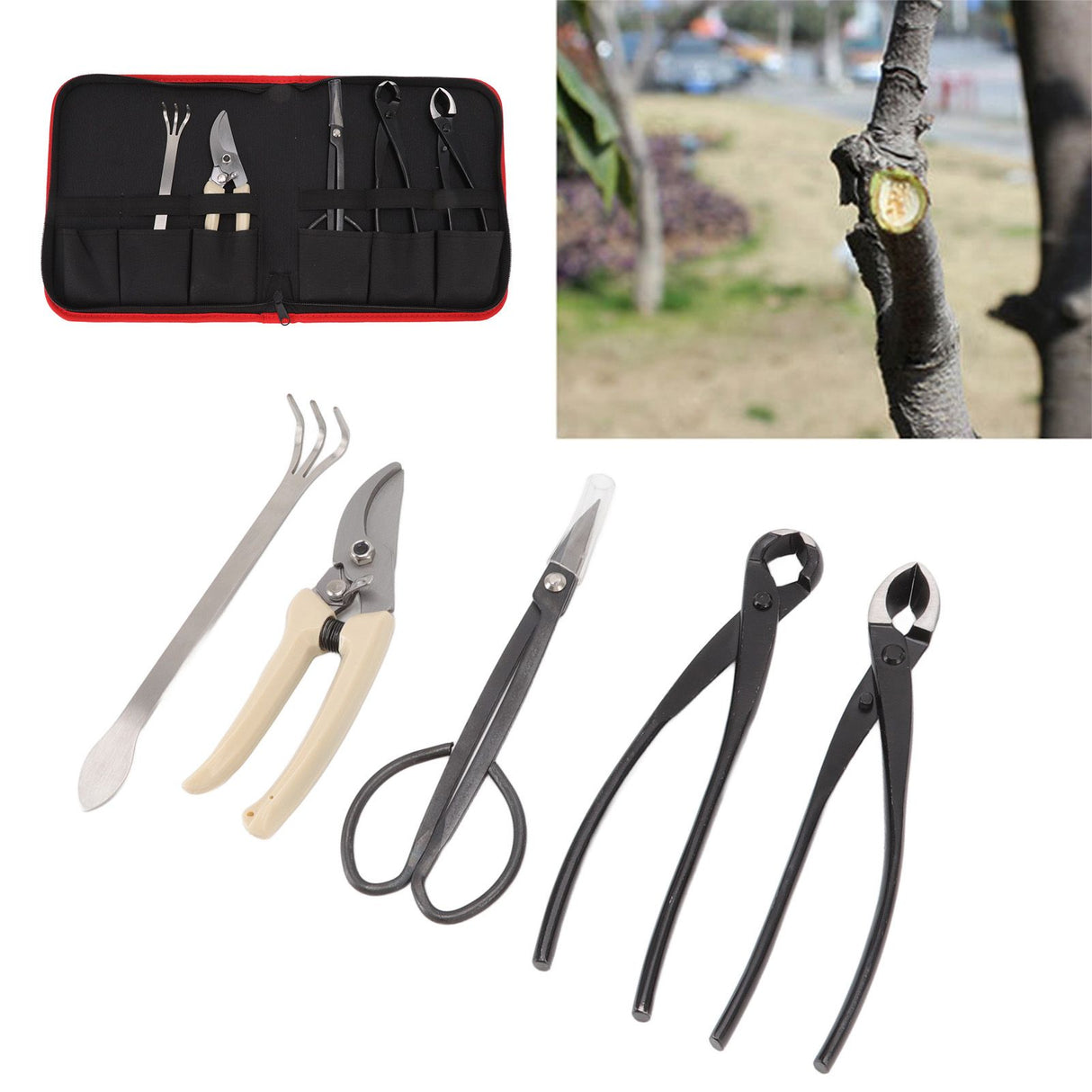 5Pcs Bonsai Tool Set Kit Carbon Steel Bonsai Scissors Rake Branch Cutter Pruning Shears Pliers Garden Tools