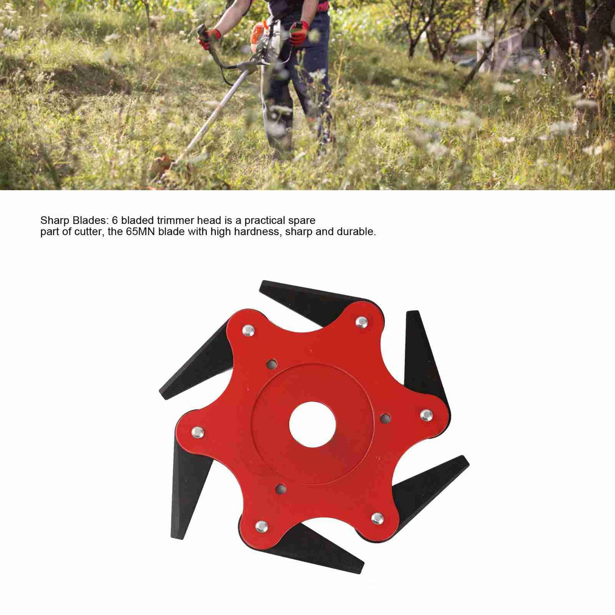 6 Blade Brush Cutter Head 2.5cm Inner Diameter Nylon and Manganese Steel Trimmer Head for Garden Tool Red