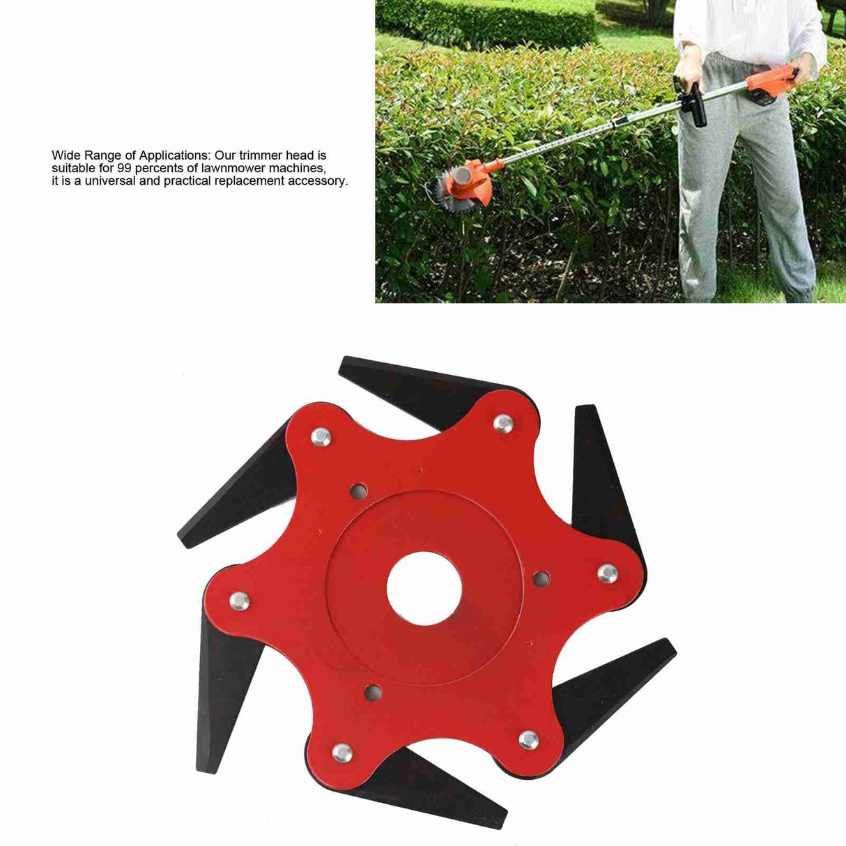 6 Blade Brush Cutter Head 2.5cm Inner Diameter Nylon and Manganese Steel Trimmer Head for Garden Tool Red