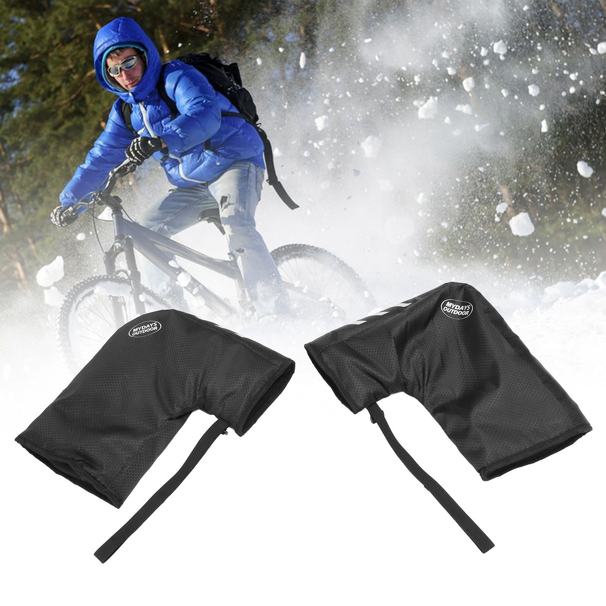 One Pair Bike Handlebar Gloves Waterproof Reflective Bike Handlebar Hand Protector for Winter Cycling