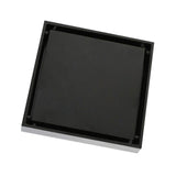 4 Inch Square Invisible Shower Drain Stainless Steel Anti Odor Bathroom Floor Drain 1.3mm Tileable Black - Front View