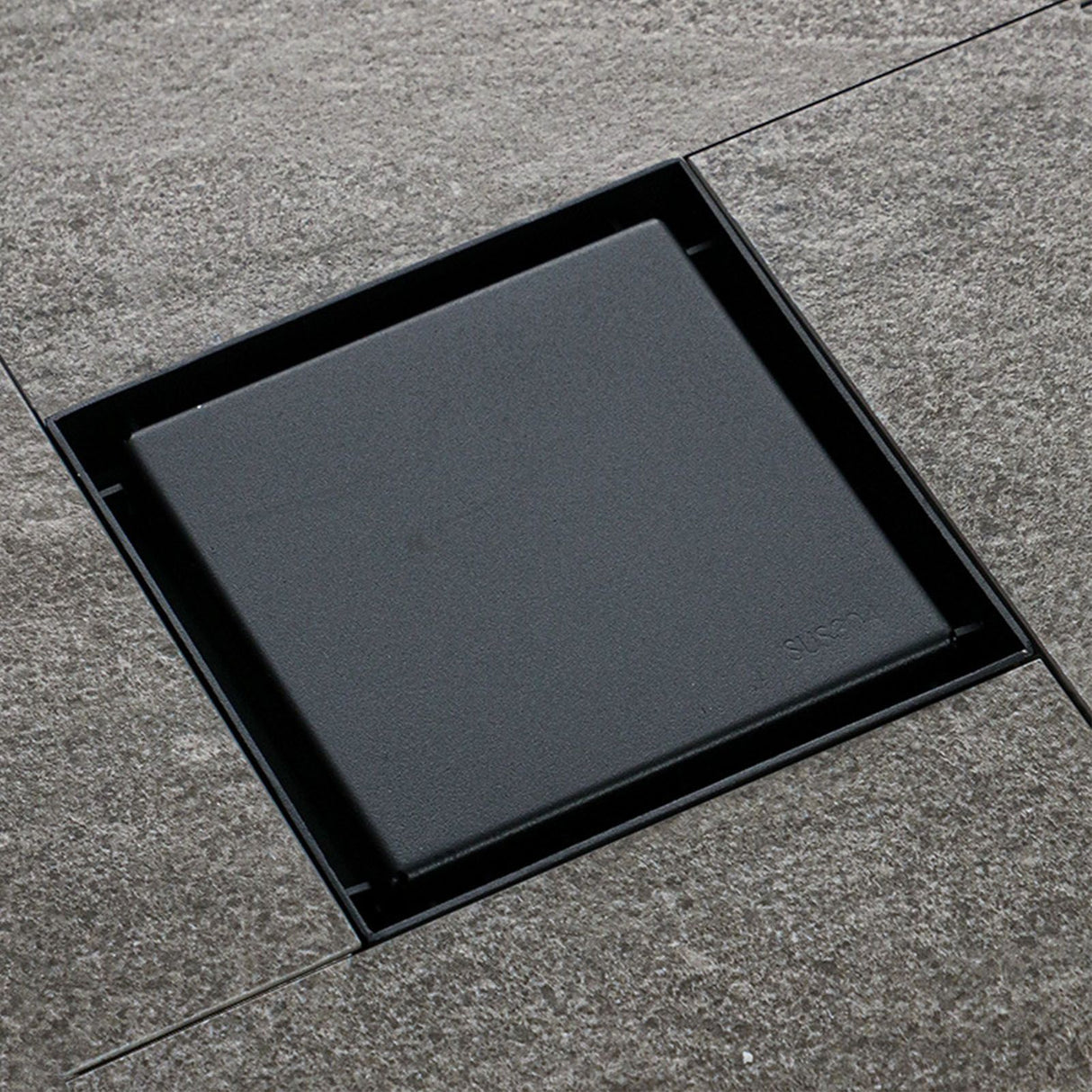 4 Inch Square Invisible Shower Drain Stainless Steel Anti Odor Bathroom Floor Drain 1.3mm Tileable Black