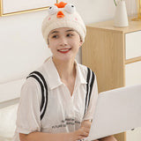 Hair Drying Caps Ultra Absorbent Microfiber Shower Wrap Towels Soft Cute Cartoon Quick Drying Bath Hat for Wet Long Thick Hair Beige Chicken - Extra Image