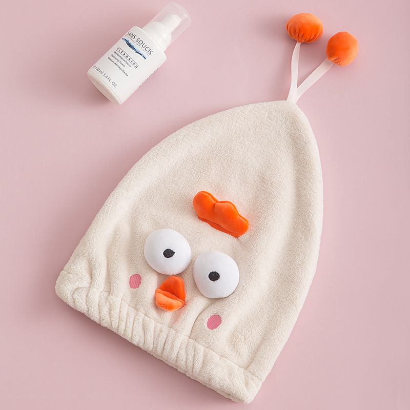 Hair Drying Caps Ultra Absorbent Microfiber Shower Wrap Towels Soft Cute Cartoon Quick Drying Bath Hat for Wet Long Thick Hair Beige Chicken