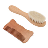 Wooden Baby Hair Brush Comb Set Baby Bathing Wood Comb Wool Brush Men Oil Head Style Beard Brush - Close-Up Angle