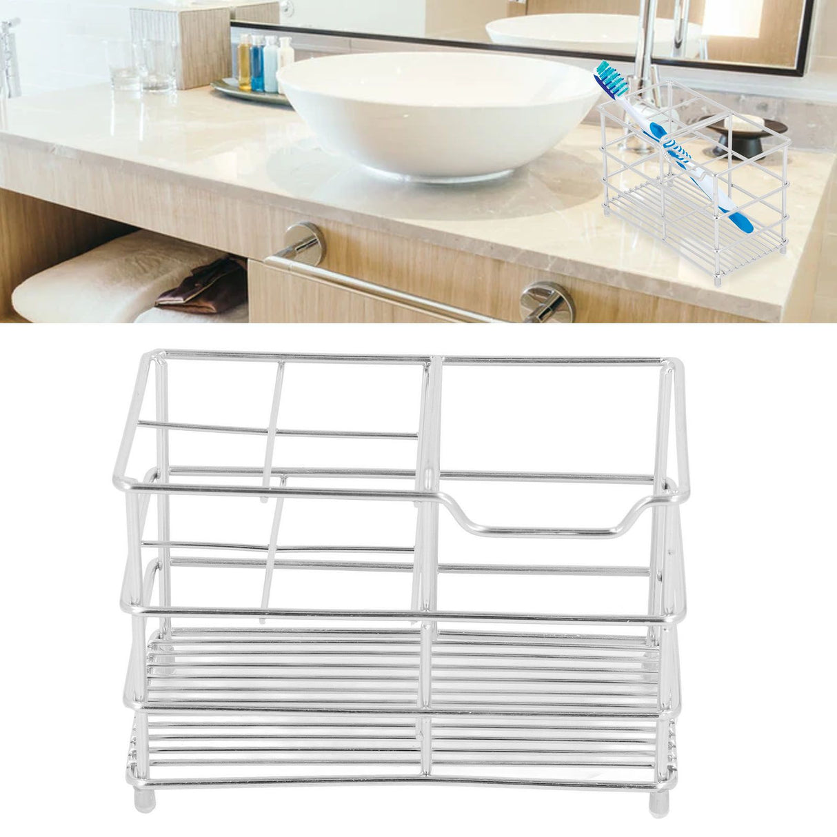Stainless Steel Toothbrush Holder Multipurpose Toothbrush Toothpaste Holder for Bathroom Accessories Silver