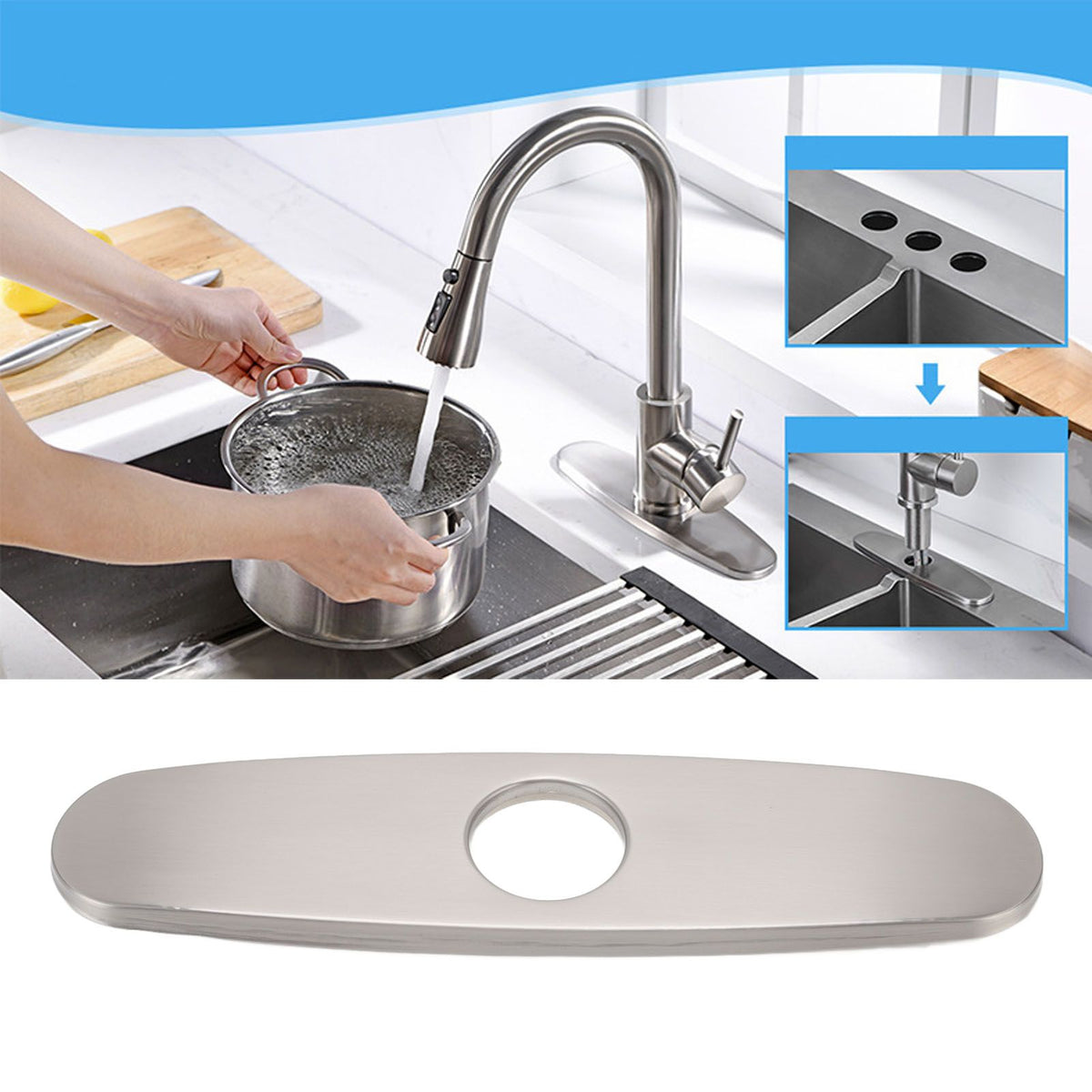 Sink Faucet Hole Cover Deck Plate Brushed 304 Stainless Steel Fishplate Bottom Plate Kitchen Faucet Decorative Panel
