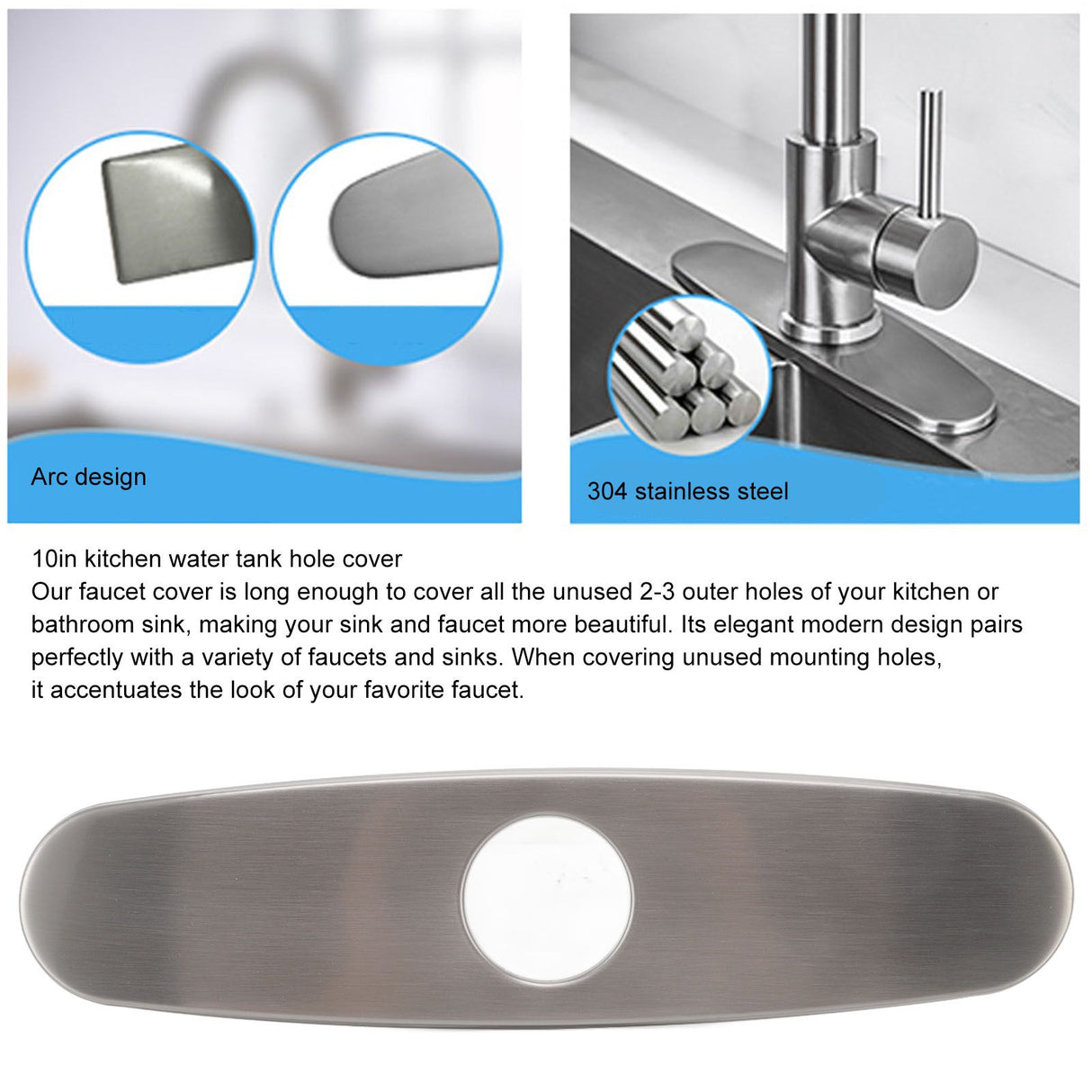 Sink Faucet Hole Cover Deck Plate Brushed 304 Stainless Steel Fishplate Bottom Plate Kitchen Faucet Decorative Panel