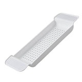 Bathtub Tray Stable Placement Expandable Plastic Material Draining Design Bath Caddy Tub Table for Bathroom White - Side View