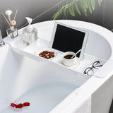 Bathtub Tray Stable Placement Expandable Plastic Material Draining Design Bath Caddy Tub Table for Bathroom White