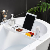 Bathtub Tray Stable Placement Expandable Plastic Material Draining Design Bath Caddy Tub Table for Bathroom White