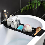 Bathtub Tray Stable Placement Expandable Plastic Material Draining Design Bath Caddy Tub Table for Bathroom Black - Rear View