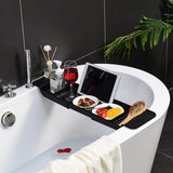Bathtub Tray Stable Placement Expandable Plastic Material Draining Design Bath Caddy Tub Table for Bathroom Black - Extra Image